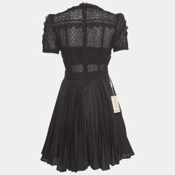 Pre Owned Self-Portrait Black Embellished Mesh & Crepe Pleated Mini Dress S