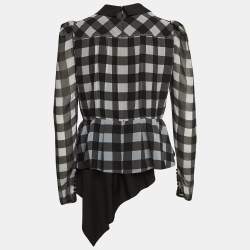 Pre Owned Self-Portrait Black Checkered Crepe Peplum Top S