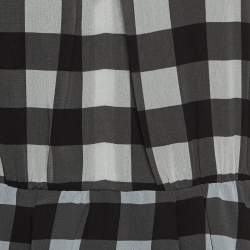 Pre Owned Self-Portrait Black Checkered Crepe Peplum Top S