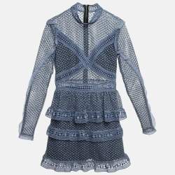 Self-Portrait Grey Lace Tiered Mini Dress S