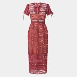 Pre Owned Self-Portrait Burgundy Lace Column Midi Dress L