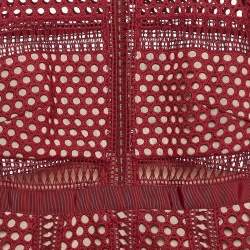 Pre Owned Self-Portrait Burgundy Lace Column Midi Dress L