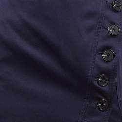 Pre Owned Self-Portrait Navy Blue Lace Trim Satin Buttoned Mini Skirt S