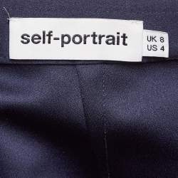 Pre Owned Self-Portrait Navy Blue Lace Trim Satin Buttoned Mini Skirt S