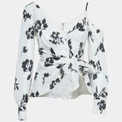 Self-Portrait White Floral Sequin Wrap Top S