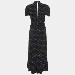 Pre Owned Self-Portrait Black Studded Crepe Ruched Long Dress S