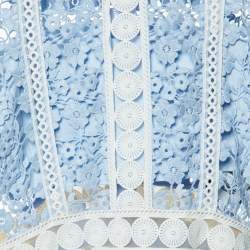 Pre Owned Self-Portrait Blue Guipure Lace Cotton Mini Dress M