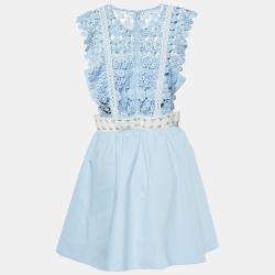 Pre Owned Self-Portrait Blue Guipure Lace Cotton Mini Dress M