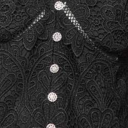 Self Portrait Black Floral Guipure Puff Sleeve Blouse L
