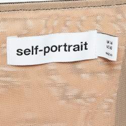 Pre Owned Self-Portrait Black Crystal-Embellished Strap Stretch Mesh Ruche Midi Dress L