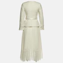 مملوكة مسبقًا Self-Portrait Cream Boucle & Chiffon Tailored Midi Dress S