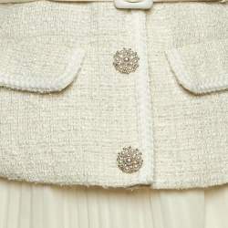 مملوكة مسبقًا Self-Portrait Cream Boucle & Chiffon Tailored Midi Dress S