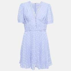 Pre Owned Self-Portrait Purple Polka Dot Crepe Pleated Mini Dress L