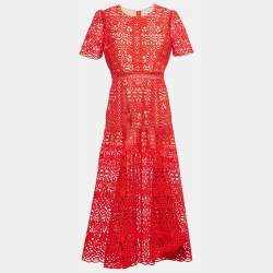Self-Portrait Red Guipure Lace Midi Dress L