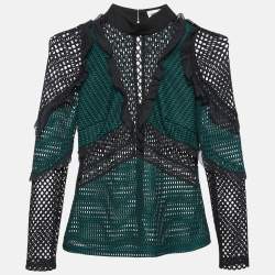 Self-Portrait Green Mesh Ruffle Detail Top S