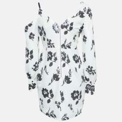Pre Owned Self-Portrait White Floral Sequin One-Shoulder Mini Dress M