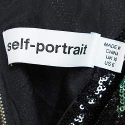 Pre Owned Self-Portrait Black/Green Sequin One-Shoulder Top M