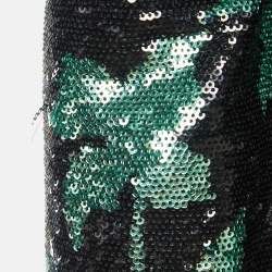 Pre Owned Self-Portrait Black/Green Sequin One-Shoulder Top M