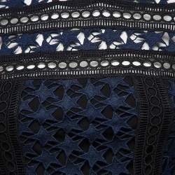 Pre Owned Self-Portrait Navy Blue Star Pattern Guipure Lace Ruffled Mini Dress S