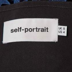 Pre Owned Self-Portrait Navy Blue Star Pattern Guipure Lace Ruffled Mini Dress S