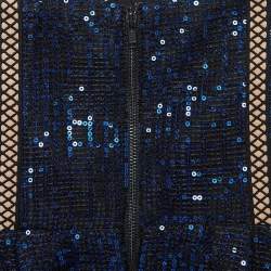 Self-Portrait Blue/Black Crepe Sequin Lace Trim Top S