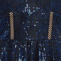 Self-Portrait Blue/Black Crepe Sequin Lace Trim Top S