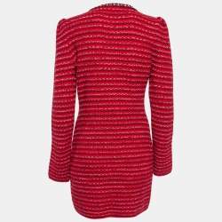 Self-Portrait Red Patterned Wool Blend Melange Knit Mini Dress L