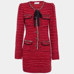 Self-Portrait Red Patterned Wool Blend Melange Knit Mini Dress L
