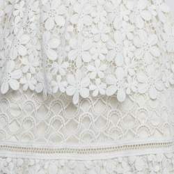 Pre Owned Self-Portrait White Lace Tiered Off-Shoulder Mini Dress S