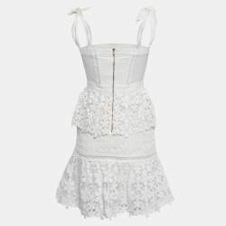 Pre Owned Self-Portrait White Lace Tiered Off-Shoulder Mini Dress S
