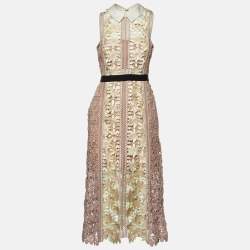 Self-Portrait Pink Floral Guipure Lace Paneled Midi Dress M