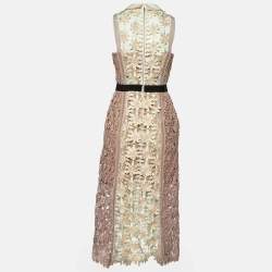 Self-Portrait Pink Floral Guipure Lace Paneled Midi Dress M