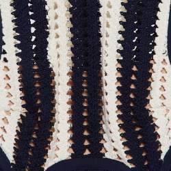 Pre Owned Self-Portrait Navy Blue/ White Crochet Knit Cut-Out Midi Dress M