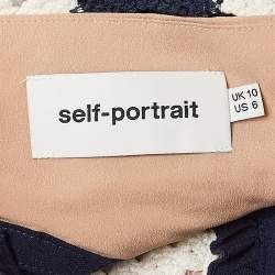 Pre Owned Self-Portrait Navy Blue/ White Crochet Knit Cut-Out Midi Dress M