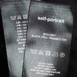 Self-Portrait Black Patterned Satin Guipure Lace Trim Blouse S