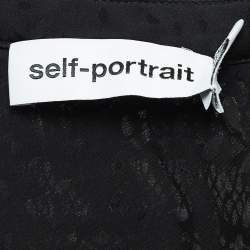 Self-Portrait Black Patterned Satin Guipure Lace Trim Blouse S
