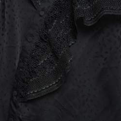 Self-Portrait Black Patterned Satin Guipure Lace Trim Blouse S