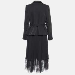 Self-Portrait Black Crepe & Chiffon Tailored Midi Dress L