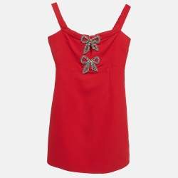 Self-Portrait Red Crepe Studded Bow Detail Mini Dress S