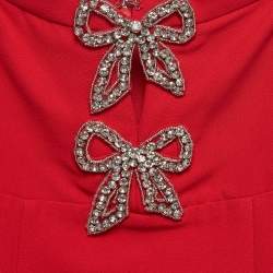 Self-Portrait Red Crepe Studded Bow Detail Mini Dress S
