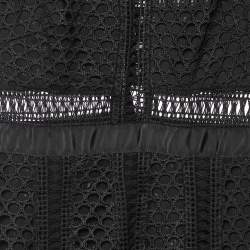 Pre Owned Self-Portrait Black Guipure Lace Paneled Sleeveless Midi Dress S