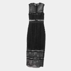 Pre Owned Self-Portrait Black Guipure Lace Paneled Sleeveless Midi Dress S
