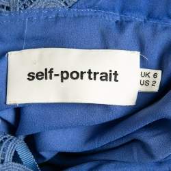 Pre Owned Self-Portrait Blue Guipure Lace Ruffled Mini Dress S