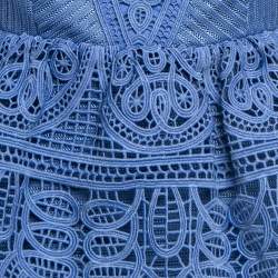 Pre Owned Self-Portrait Blue Guipure Lace Ruffled Mini Dress S