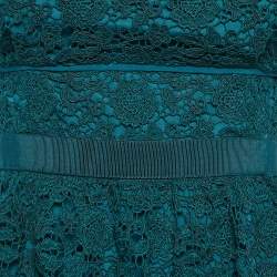 Pre Owned Self-Portrait Green Floral Lace Tiered Midi Dress M