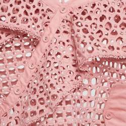 Pre Owned Self-Portrait Pink Guipure Lace One Shoulder Ruffled Top M