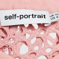 Pre Owned Self-Portrait Pink Guipure Lace One Shoulder Ruffled Top M