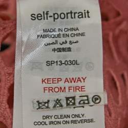 Pre Owned Self-Portrait Pink Guipure Lace One Shoulder Ruffled Top M