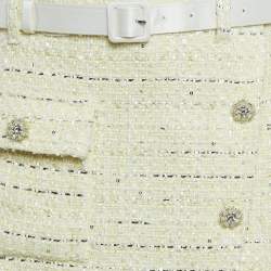 Pre Owned Self-Portrait Yellow Bouclé Belted Mini Wrap Skirt S