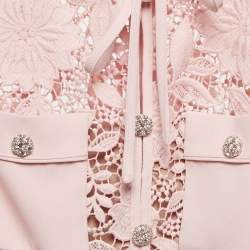 Self-Portrait Pink Floral Guipure Lace and Crepe Mini Dress XS